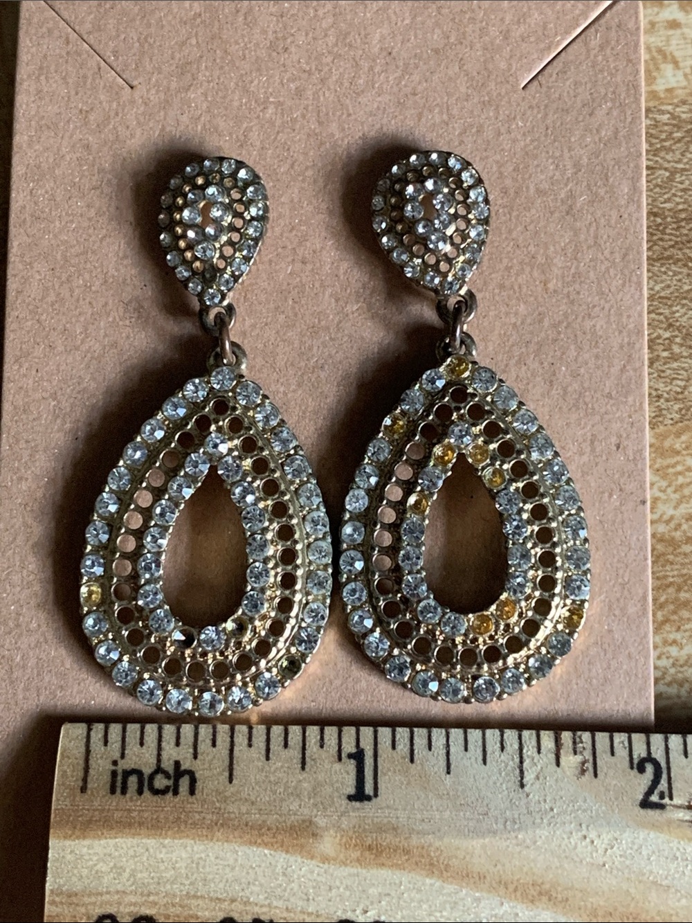 Two-Tone Teardrop Crystal Dangle Pierced Earrings - Picture 4 of 5